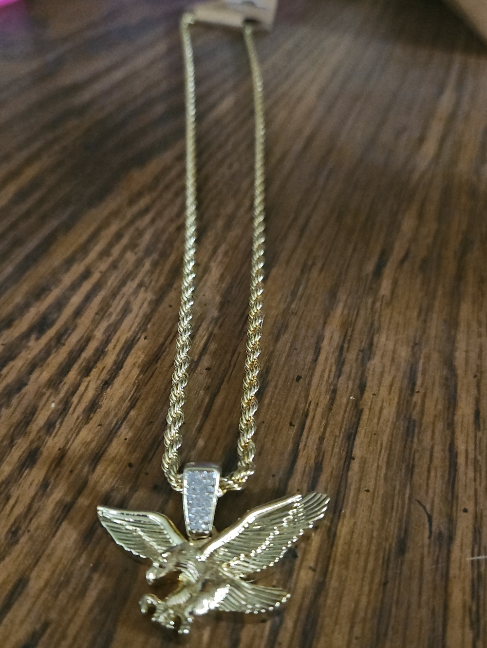 Hip Hop Eagle Pendant 24" Necklace - Bail Zirconia - 18K Plated Gold Jewelry